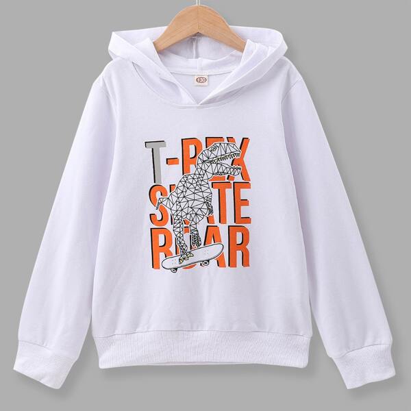 

Boys Dinosaur & Letter Graphic Hoodie, White