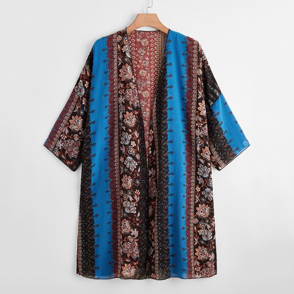 

Plus Floral Open Front Kimono, Multicolor