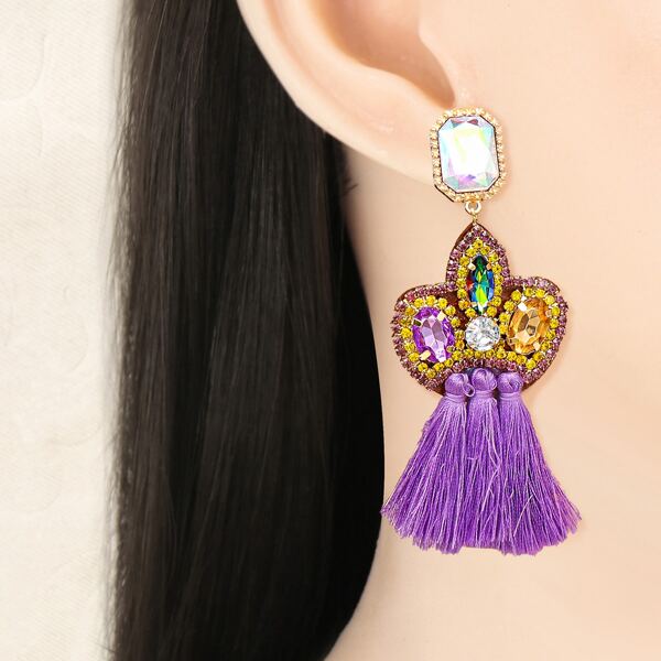 

Rhinestone Decor Tassel Drop Earrings, Multicolor