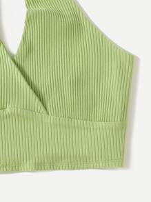 SHEIN EZwear Rib-knit Halter Top - Lime Green - View 4