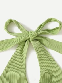 SHEIN EZwear Rib-knit Halter Top - Lime Green - View 5