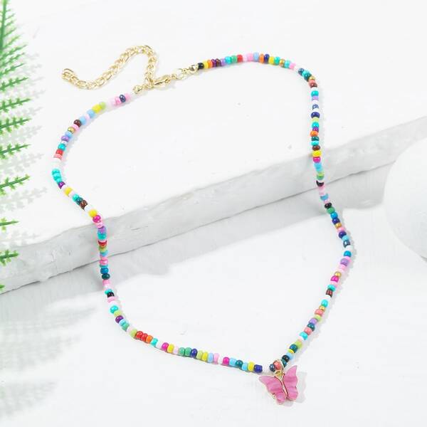 

Butterfly Charm Beaded Necklace, Multicolor