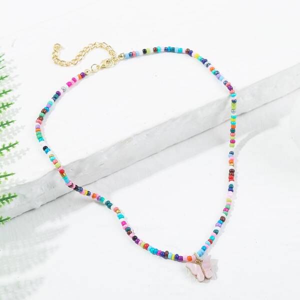 

Butterfly Charm Beaded Necklace, Multicolor