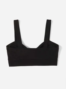 Soleia Knot Front Solid Crop Cami Top - Black - View 2