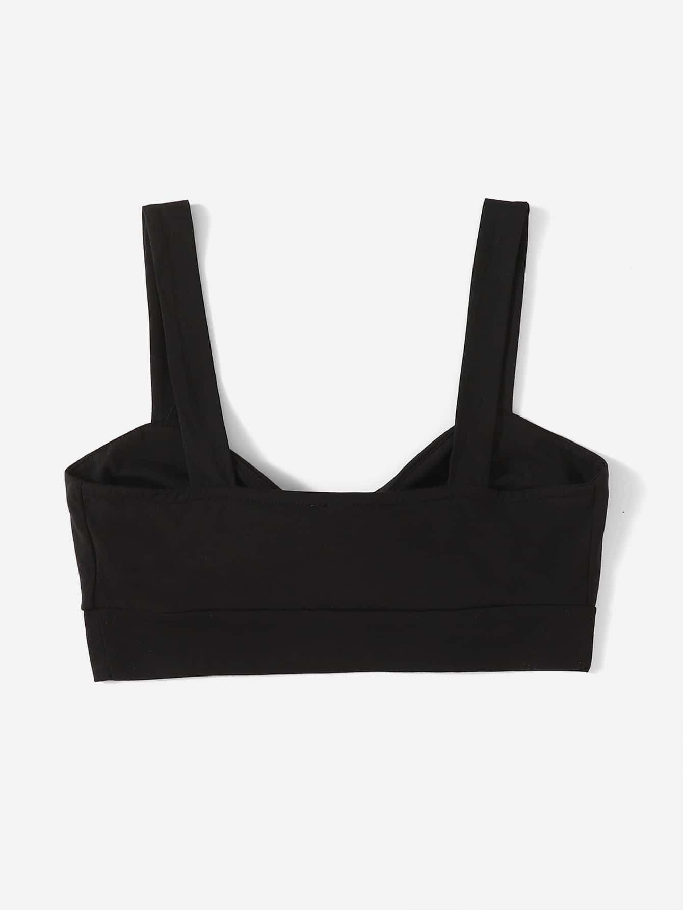Soleia Knot Front Solid Crop Cami Top - Black - View 2