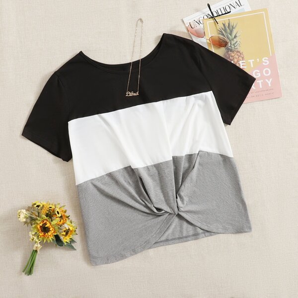

Plus Twist Hem Colorblock Top, Multicolor