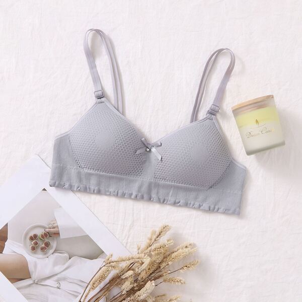 

Solid Bow Decor Wireless Bra, Light grey