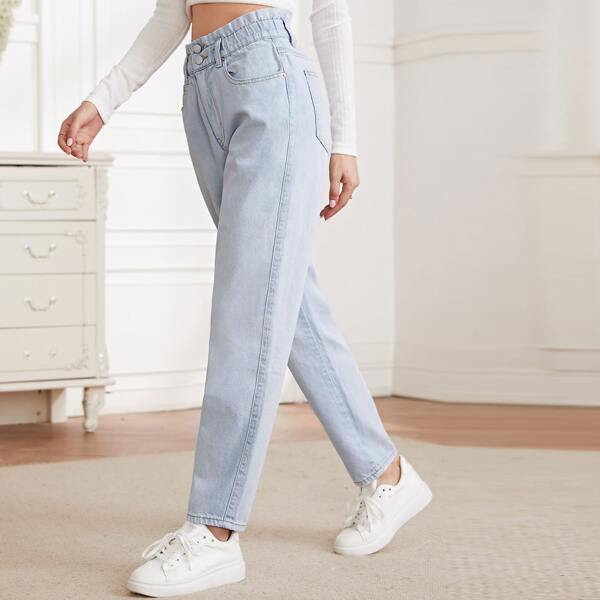 

Paperbag Waist Straight Leg Jeans, Light wash