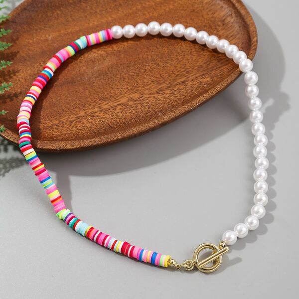 

Faux Pearl Beaded Necklace, Multicolor