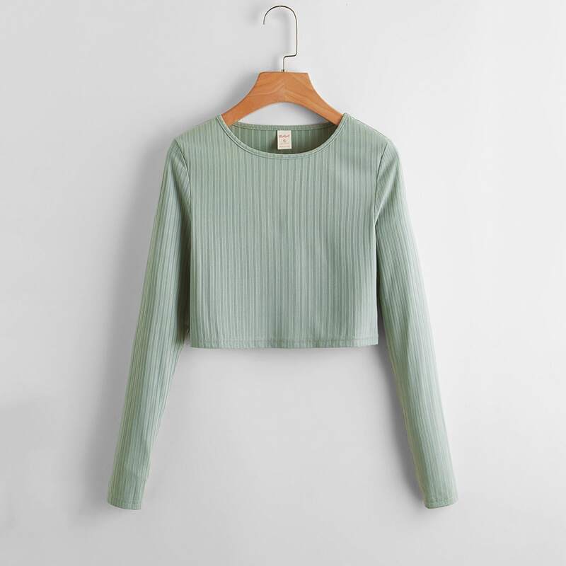 

Ribbed Knit Crop Tee, Mint green