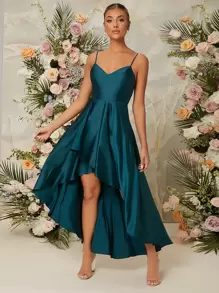 SHEIN Belle Solid Satin Cami Bridesmaid Elegant Prom Semi Formal Wedding Guest Dress, For Birthday, Graduation, Homecoming Party Dress