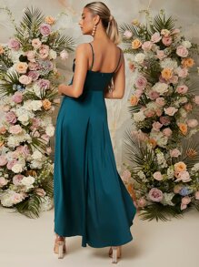 SHEIN Belle Solid Satin Cami Bridesmaid Elegant Prom Semi Formal Wedding Guest Dress, For Birthday, Graduation, Homecoming Party Dress
