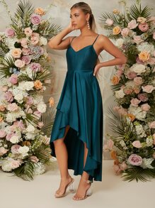 SHEIN Belle Solid Satin Cami Bridesmaid Elegant Prom Semi Formal Wedding Guest Dress, For Birthday, Graduation, Homecoming Party Dress