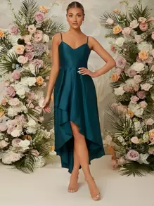 SHEIN Belle Solid Satin Cami Bridesmaid Elegant Prom Semi Formal Wedding Guest Dress, For Birthday, Graduation, Homecoming Party Dress