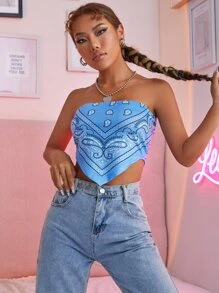 Paisley Print Tube Bandana Top - Blue - View 4