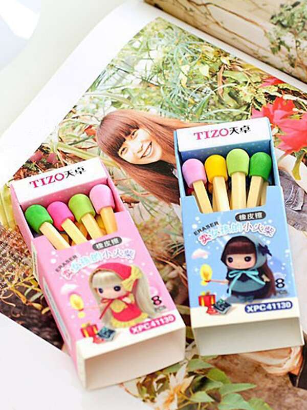 8pcs Matches Shaped Eraser SHEIN USA