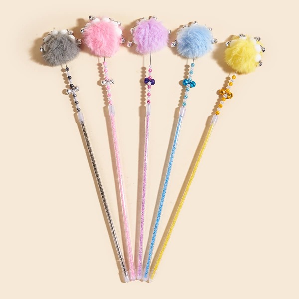 

1pc Pom Pom Decor Random Color Cat Teaser Stick, Multicolor