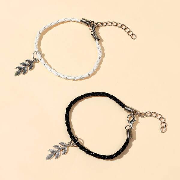 

2pcs Leaf Charm Bracelet, Multicolor