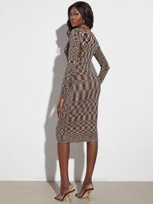 大圓領段染鏤空毛衣洋裝 - 彩色 - 查看 2