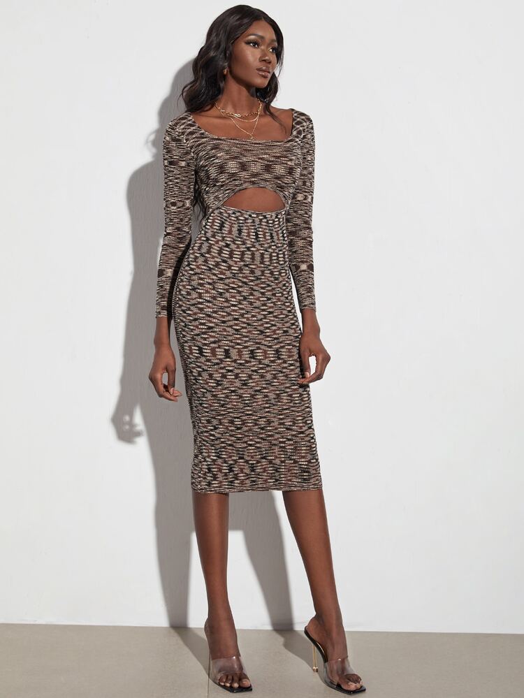 大圓領段染鏤空毛衣洋裝 - 彩色 - 查看 4