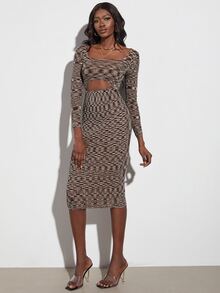 大圓領段染鏤空毛衣洋裝 - 彩色 - 查看 5