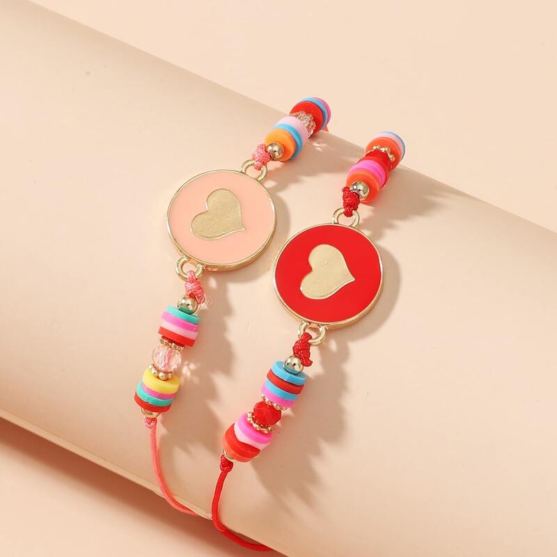 

2pcs Heart Decor Bracelet, Multicolor