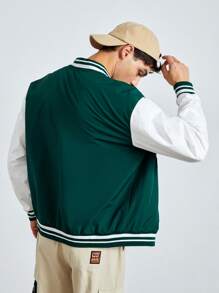 Manfinity RebelGame Men Colourblock Letter Patched Contrast Tape Varsity Jacket - Green - View 2