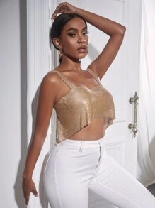 Chain Detail Back Metallic Cami Top - Gold - View 4
