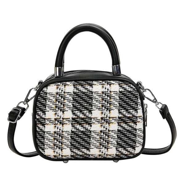 

Plaid Pattern Square Bag, Multicolor