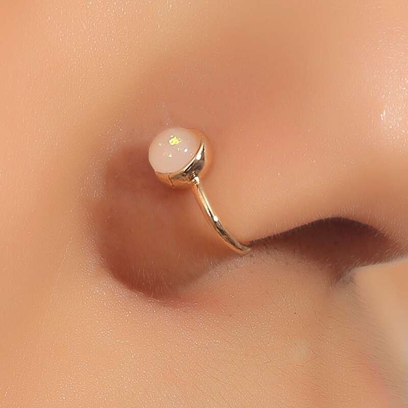 

1pc Gemstone Decor Nose Ring, Gold