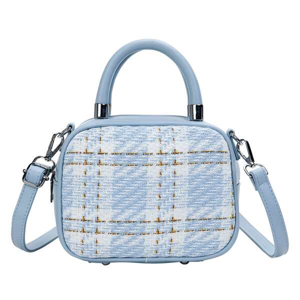 

Plaid Pattern Square Bag, Baby blue