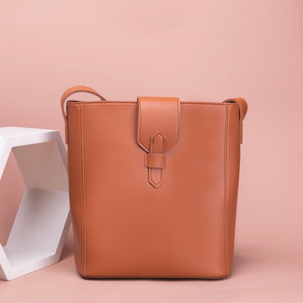 

Minimalist Bucket Design Crossbody Bag, Brown