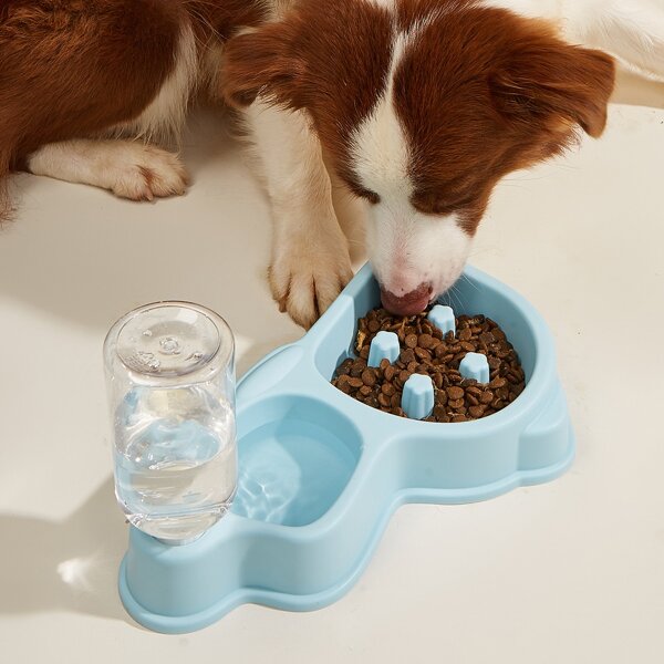 

1set Pet Bowl With Drinking Bottle, Blue