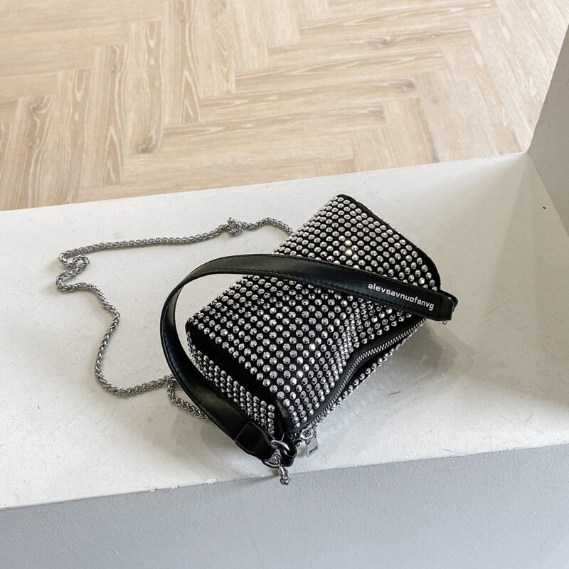 

Allover Rhinestone Decor Shoulder Bag, Silver