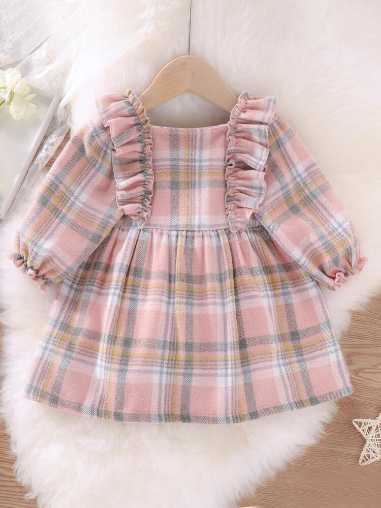 Baby Plaid Ruffle Trim Smock Dress - Multicolor - View 2