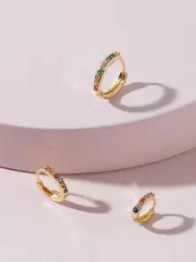 3pcs Cubic Zirconia Decor Hoop Earring - Multicolor - View 2