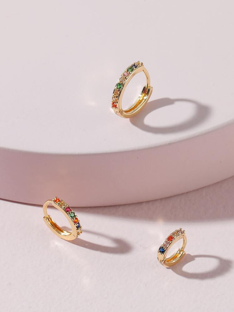 3 piezas Pendiente de aro zirconia cúbica - Multicolor - Añade 2