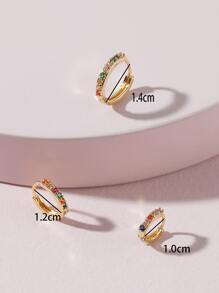 3pcs Cubic Zirconia Decor Hoop Earring - Multicolor - View 3