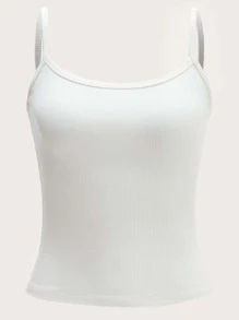 SHEIN EZwear Solid Rib-knit Cami Top - White - View 1