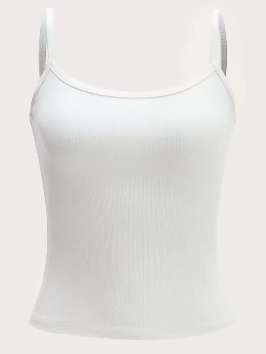 SHEIN EZwear Solid Rib-knit Cami Top - White - View 1