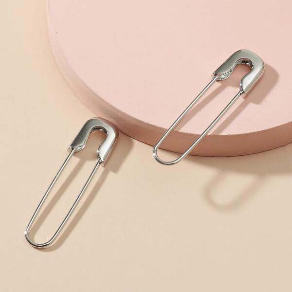 

Safety Pin Design Earrings, Silver