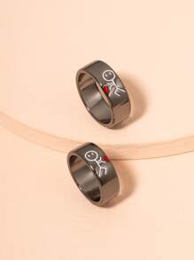 2入組人像紋理戒指 - 槍黑色 - 查看 2