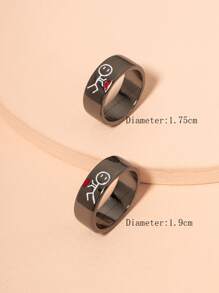 2入組人像紋理戒指 - 槍黑色 - 查看 3