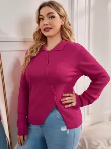 SHEIN Unity Plus Asymmetrical Hem Ribbed Knit Cardigan