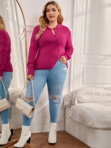 SHEIN Unity Plus Asymmetrical Hem Ribbed Knit Cardigan