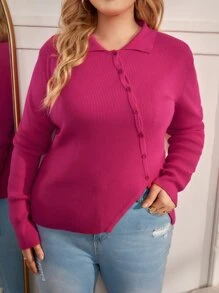 SHEIN Unity Plus Asymmetrical Hem Ribbed Knit Cardigan