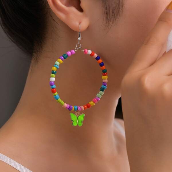 

Bead Decor Circle Drop Earrings, Multicolor