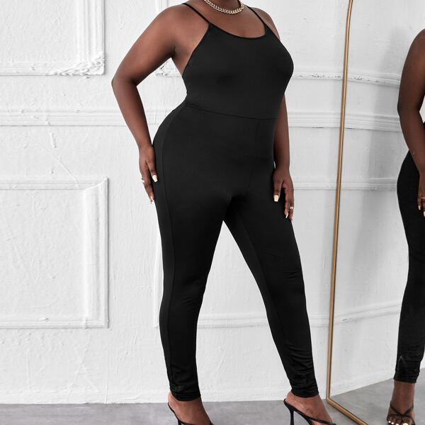

Plus Solid Unitard Cami Jumpsuit, Black