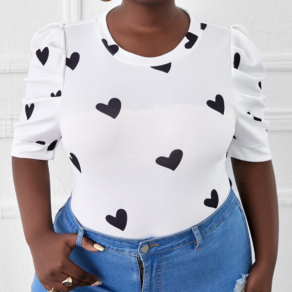 

Plus Heart Print Puff Sleeve Tee, White