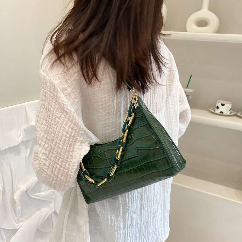 

Croc Embossed Baguette Bag, Green